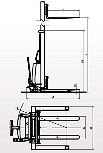 DoubleWin Semi-Electric Straddle Stacker Powered High Lift Pallet Stacker Forklift Truck with Adjustable Fork, 3300 lbs Capacity, 118" MAX Lifting Height, 42" Length X 8.3"-32.7" Adjustable Width Fork