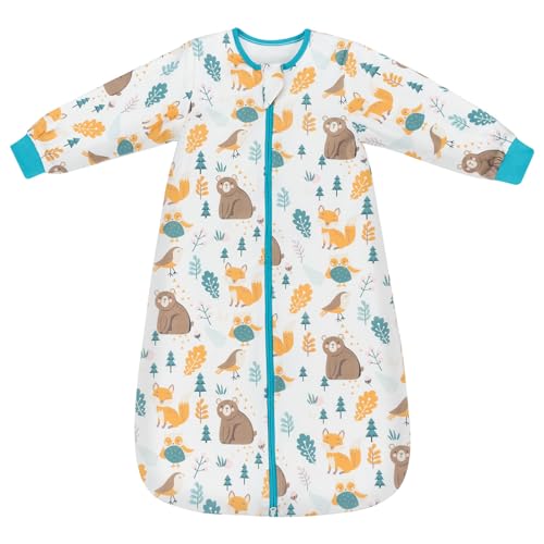 LILBESTIE Baby Sleeping Bag with Arms, 1.0 TOG Long Sleeve Sleeping Bag Cotton Baby Wearable Blanket, Bear, S(0-6 Months)