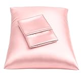 Luxury Satin Pillowcase for Hair – Standard Satin Pillowcase with Zipper, Pink (Pillowcase Set of 2) – Blissford