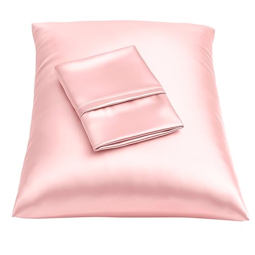 BLISSFORD Pink Satin Pillowcase with Zipper, for Hair and Skin Care, Feels Soft and Cool Like a Silk Pillowcase, Satin Pillow Cases 2 Pack, Slik Pillow Cover, Standard Size - Set of 2