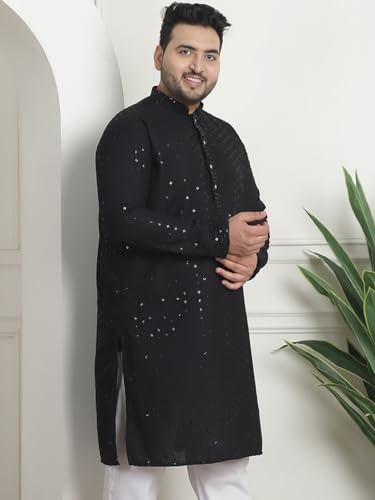 Image of SOJANYA Plus(Since 1958) Men's Cotton Relaxed Fit Straight Radiant Elegance Sequinned Kurta for Navratri, Garba & Puja