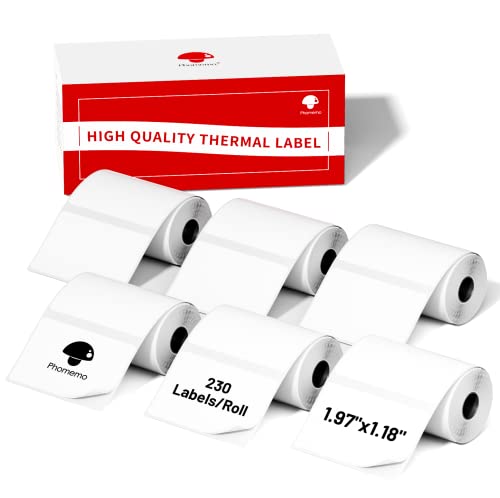 Image of Phomemo 1.97 inchx1.18 inch(50x30mm) Label, 6 Rolls M110 /M110S /M120 /M200 /M220 Thermal Paper - Multi-Purpose Square Self-Adhesive Label, 230 Labels /Roll, Black on White