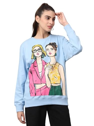 Full Sleeve Printed Women Multicolor Hooded Sweatshirt (S, POWDWER Blue)