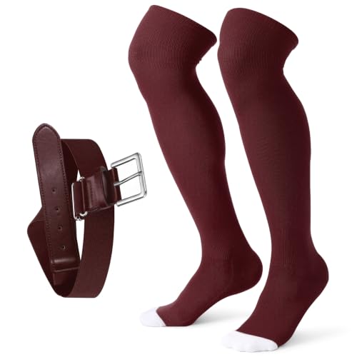 Image of XZQTIVE Baseball Socks and Belt Combo,Over the Knee Softball Socks and Belt,Knee High Football Socks for Kids Youth Adults