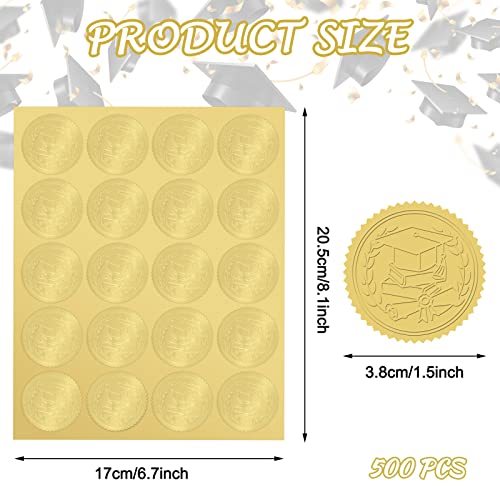 Whaline 500Pcs Graduation Cap Foil Seal Sticker Embossed Gold Self Adhesive Graduation Decal For Diplomas Certificates Awards Class Graduation Envelopes Party Favor Supplies, 1.5 Inch #TOP1
