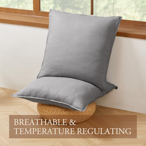 DAPU 100% Linen Euro Shams 26x26 Inches Euro Shams (Pack of 2) with Envelope Closure, Stone Washed Breathable and Cooling (Earl Gray, Square)