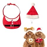 【LIFELIKE公式】クリスマスキャップ＆スタイセット 犬 猫 まえかけ スタイ 帽子 かぶりもの イベント パピー 子犬 前掛け エプロン かわいい お祝い 節分 鬼 恵方巻 犬用 ドッグ ペット ワンちゃん 小型犬 中型犬 犬服 犬の服 撮影 小物 記念写真 写真撮影 おもしろ ライフライク (サンタ, S)