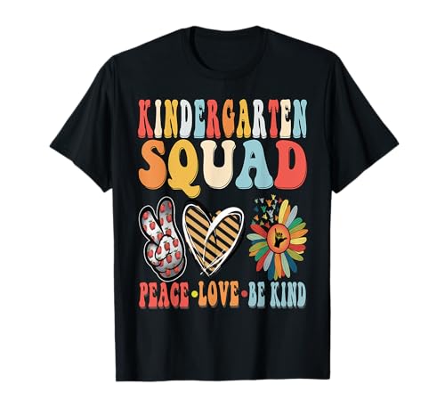 Groovy 70s Back To School Kindergarten Teacher Squad Be Kind T-Shirt