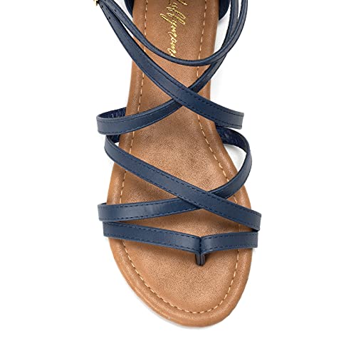 Luffymomo Women's Gladiator Strap Sandals Flat Fisherman Thong Cross Strappy Sandals（6 M Us Navy） #TOP2