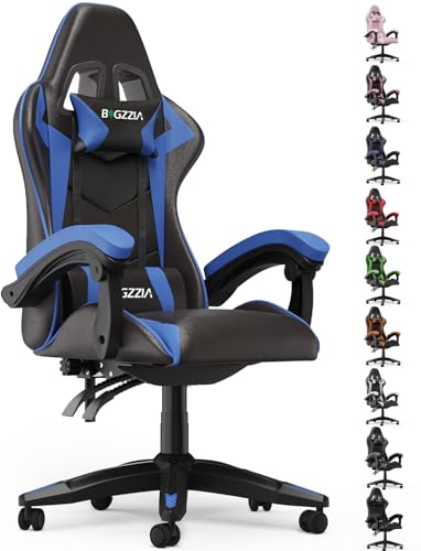 Racingreat Ergonomischer Gaming-Stuhl, Zockersessel mit Kopfstütze und Lendenwirbelstütze, Höhen- und 90° -135° Neigungsverstellbar, PC-Stuhl für Jugendliche Jungen Mädchen (Schwarz Blau)