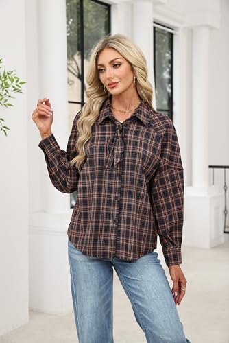 AKODOZO Womens Oversized Tie Neck Button Down Blouse Long Sleeve Shirt Business Casual Work Top for Daily Wear — view 2