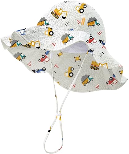 Image of HONGTEYA Baby Sun Hat Toddler Girl Beach Hat Sun Protection Adjustable Outdoor Summer Wide Brim Bucket Hat for Infant Kids