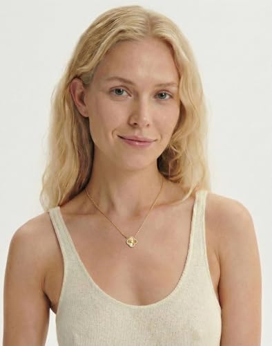 Image of Billet-doux 14k Gold-Plated Clover Necklace for Women, Sparkling Four-Leaf Shiny Clover Pendant with Dazzling Pave CZ Halo, Adjustable Size, Trendy Jewelry Gifts Perfect for Her