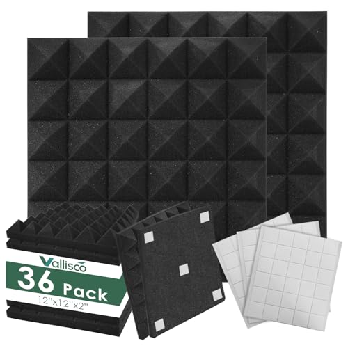 VallisCo 36 Pack Acoustic Panels 2 X 12 X 12 Inch Upgraded, Acoustic Foam Panels for Soundproofing, Noise Reduction, Soundproof Panels for Studios, Offices, and Home Theaters