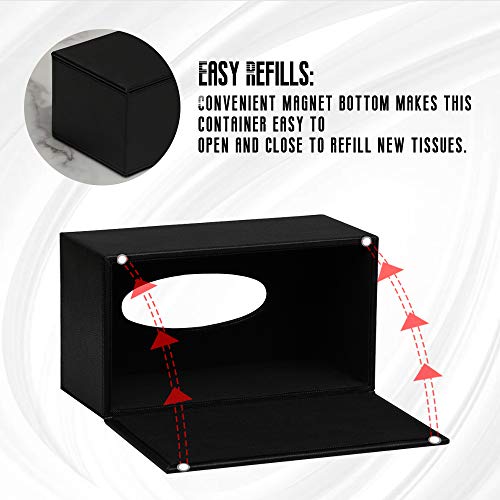 MEIBOOCH PU Leather Facial Tissue Box Holder Standard Size Tissue Box Cover with Magnetic Bottom for Bathroom Bedroom or livingroom (Black)