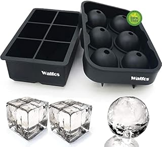 Walfos Silicone Ice Cube Tray Set, Large Square Ice Cube Tray and Sphere Ice Ball , Easy to Pop Out, Prefect for for Whiskey, Cocktails, Baby Food, Reusable & BPA Free