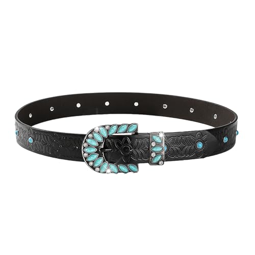 Image of Western-Leather-Belts-Women Vintage Waist-Belts with Hollow Out Flower