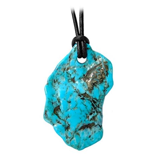 Kaltner Präsente Idée Cadeau - Collier en Cuir pour Hommes et Femmes avec de forme libre en turquoise naturelle précieuse (Ø 4 cm)