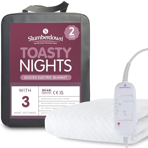 Slumberdown Toasty Nights Electric Blanket King Size - Quilted, Warm & Energy-Efficient Heated Blanket with 3 Heat Settings | BEAB-Approved, Washable & Easy-Fit Straps (160 x 150cm) option