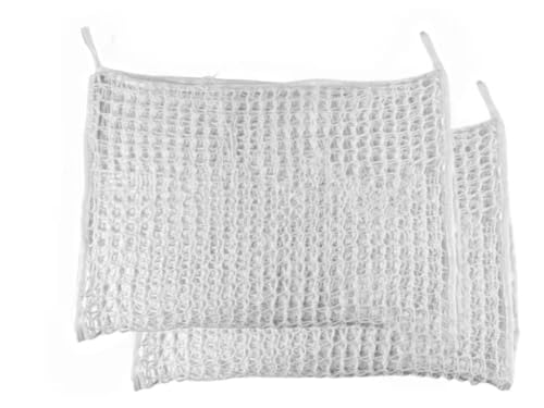 MTOOLCTOE 2 Pieces, White, Slow hay net for Horse Hay Feeder mesh hay Bag Goat stall Trailer Horse Feed (35 x 31 inch)