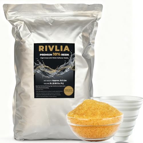 Rivlia Premium 10% Cross-Link Water Softener Resin Refill (9.5 Lbs) - Heavy-Duty Chlorine Resistant Media for Full-Time RV Living & Mobile Detailers - 2X Lifespan Upgrade Kit (Includes Funnel)