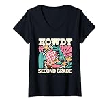 Womens Howdy Second Grade Cowgirls 2nd Grade Teacher Back to School V-Neck T-Shirt