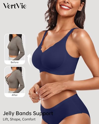 Image of Vertvie Women Seamless Jelly Bras No Underwire Supportive Wireless Push Up Full Coverage Bralette Comfy Scalloped T-Shirt Bra