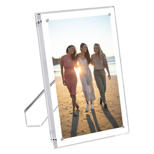 5x7 inch (13x18 cm) Acrylic Picture Frame, Magnetic Acrylic Photo Frames with Stand for Tabletop Display Horizontally or Vertically, Clear Floating Frame for Home Office Decor (1 Pack)