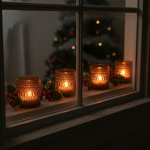 48pcs Amber Votive Candle Holders Votive Candles for Table, 2x2.5in Vintage Glass Small Tea Light Candles Holders for Candle Making Holder, Tealight Candle Holder for Wedding Centerpieces
