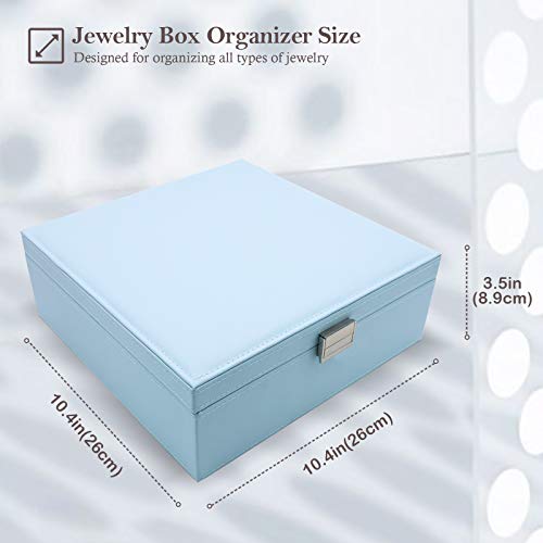 Procase Jewelry Box For Women Girls Girlfriend Wife, Large Leather Jewelry Organizer Storage Case With Two Layers Display For Earrings Bracelets Rings Watches -Blue #TOP1