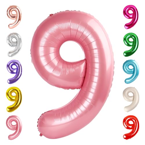 Image of 9 Balloon Numbers Birthday Decorations, 40In Pearl Pink Balloons for Party | Eye-catching Appearance, Perfect Decorative Centerpieces, Convenient Self-sealing Structure, Widely for Various Occasions