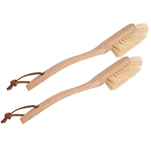 Image of Redecker Dish Brush Set, Tampico Fiber, Curved Handle, 2 Pack - Wrap-Around Design for Everyday Cleaning, Made in Germany