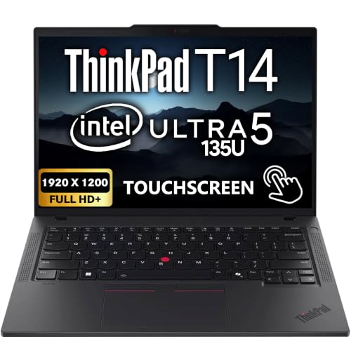 Image of Lenovo ThinkPad T14 Gen 5 Touchscreen 14 inch FHD+ IPS, Intel Ultra 5 135U, 64GB DDR5 RAM, 1TB SSD, 5MP Webcam, Backlit Keyboard, Wi-Fi 6E + BT, Thunderbolt 4, AI Business Laptop, Win 11 Pro - Black