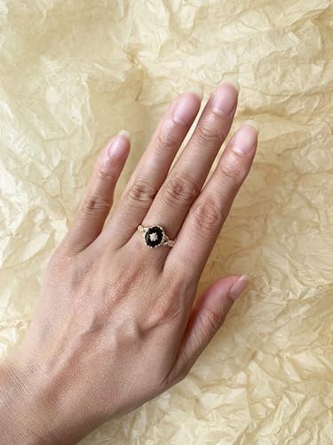 Black Onyx Promise Ring Gold or Silver Vintage Unique Oval Agate Statement Rings3