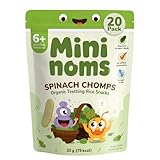 MININOMS Spinach Chomps Organic Baby Snacks - Teething Rice Snack for 6+ Months, 20 g (20 Pack) | Vegetable-Flavoured Rusks for Self-Weaning in Babies & Toddlers | Healthy, Vegan & Not Ultra-Processed