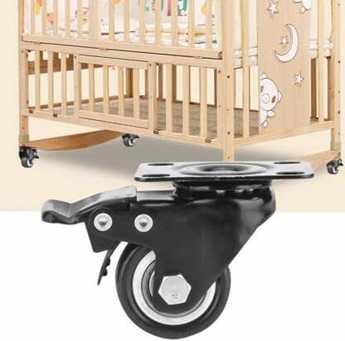 Image of ROLLEASE 1.5 inch 38mm Heavy Duty Caster Wheels | Soft Rubber Swivel Caster with 360 Degree Braking and Locking Furniture | Wheel Casters for Furniture, Baby Bed, Kitchen,Cabinet (Pack of 4) - Black