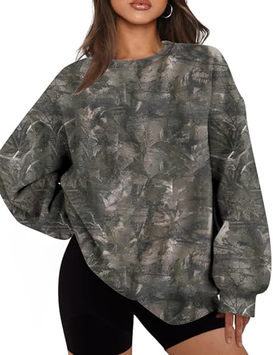 MSBESYOR Camo Sweatshirt for Women Mens Oversized Fleece Camouflage Maple Leaf Crewnecks Pullover Tops Hunting Hoodies