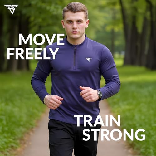 BOOM PRO Men’s & Women’s Quarter-Zip Polyester t Shirts – Long Sleeve Breathable Quick-Dry t Shirts for Gym, MMA, Running & Activewear Navy Blue - Image 5