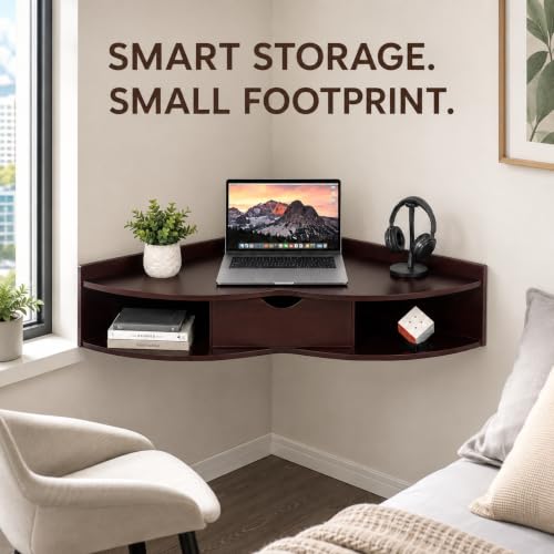 Image of Basicwise Wall Mounted Folding Desk with Drawer and Two Shelves