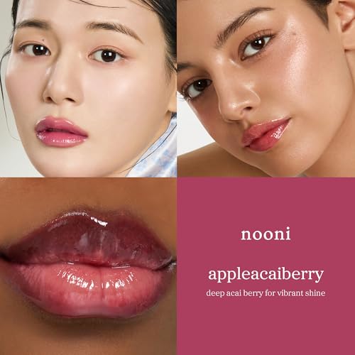 Image of NOONI Korean Lip Oil - Appleacaiberry | Long-Lasting, Moisturizing, Plumping, Revitalizing for Dry Lips, Waterproof, No Peel Off, Korean Tint, Hydrating Lip Stain, Nourishing Crystal Clear, 0.12 FL Oz