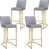 Wahson Set of 4 Classic Modern Velvet Upholstered 29" H Bar Height Stools, for Kitchen Island / Dini