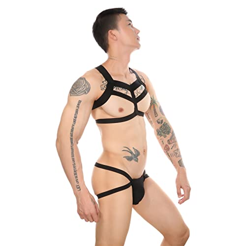 Men'S Bikini Panties Sexy Elastic Body Chest Harness Jockstrap Lingerie Set Shoulder Chest Belt With G String3