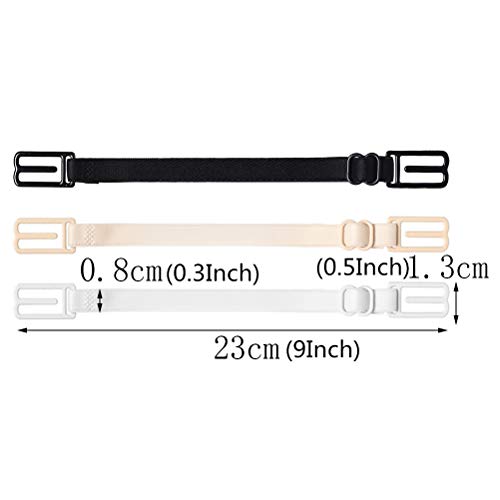 6 Pcs Bra Straps Clips, Racerback Bra Clips, Elastic Adjustable Non-Slip Strap and Round Bra Straps Holder Women�s Black, White, Beige for Full Cup Size3