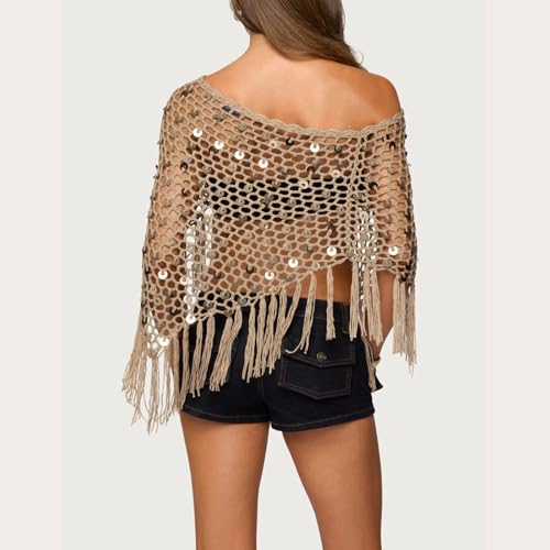 Women Y2k Crochet Poncho Top See Through Shrug Bolero Mesh Shawl Sweater Top Wraps Cover Up Pullover4