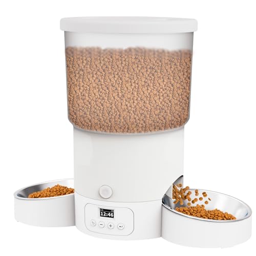 SURDY Comedero automático para Gatos para 2 Gatos, 20 Tazas/5 l, dispensador automático de Comida para Gatos para Mascotas pequeñas, comedero automático para Gatos para Comida Seca, Doble Fuente