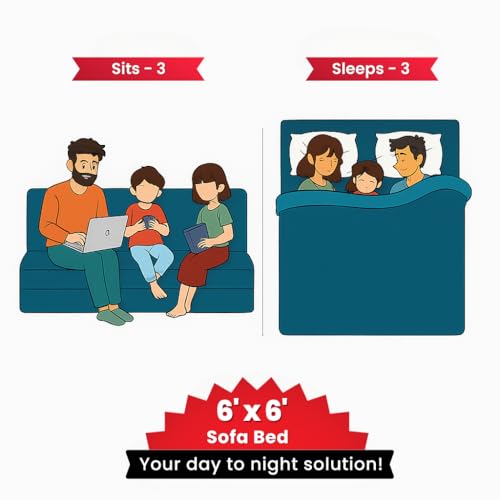 Image of CELLBELL Comfy Sofa Cum Bed 6x6 Feet | Foldable Dual Use Couch Bed with Soft Cushions, Washable Fabric Cover & Sturdy Frame | Space Saving Modern Design for Living Room, Bedroom & Guest Use (Teal)