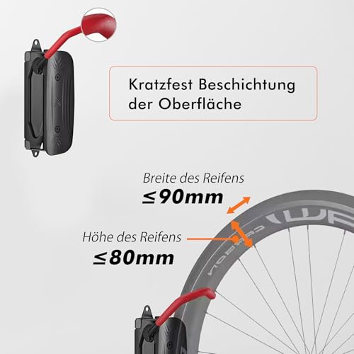Mimoke Schwenkbare Fahrrad Wandhalterung Vertikaler Fahrradständer - Fahrradhalterung wand für die Garage - MTB & Rennrad (Rot Haken, 1 Stück)
