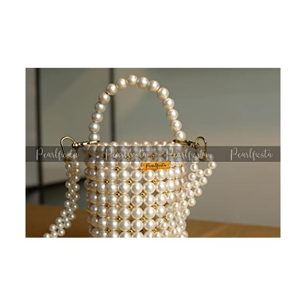 PEARLFIESTA Pearl Bags for Women with Detachable Chain Handmade Pearl Handbags/Purses for Women/Girls Stylish Latest Ethnic Fashion Beaded Bags for Women Pearl Potli Pouch Bucket Bag - Cream - Image 4
