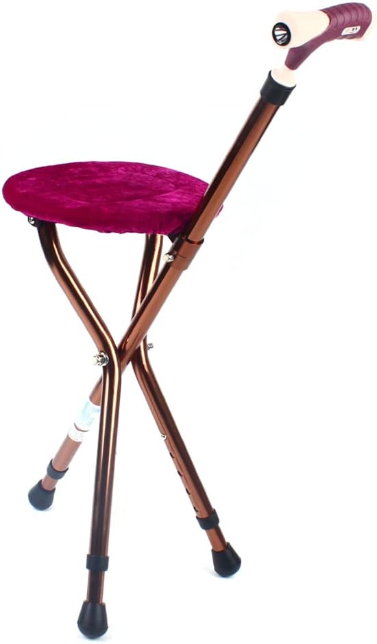 Walking Stick with Seat, Folding Chair with 3 Legs Walking Stick, Foldable Walking Cane Chair Aluminium with LED Night Light for Elderly, Disabled & Convalescent People, up to 100kg