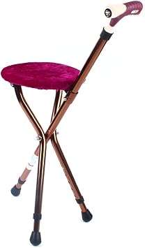 Walking Stick with Seat, Folding Chair with 3 Legs Walking Stick, Foldable Walking Cane Chair Aluminium with LED Night Light for Elderly, Disabled & Convalescent People, up to 100kg